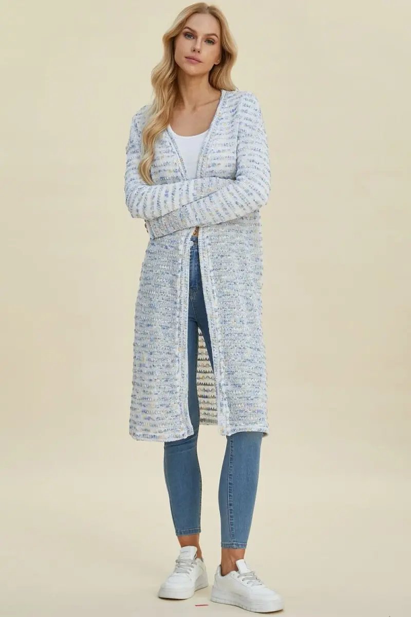 Double Take Full Size Open Front Longline Cardigan - Love Salve